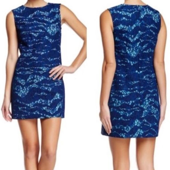 Cynthia Steffe Blue Patterned Lace Mini Dress Size 2 - Picture 2 of 7